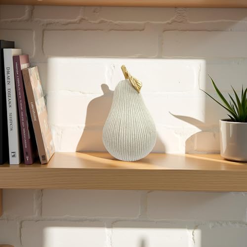Figura pera gris-blanca con hoja dorada en resina miniatura 3