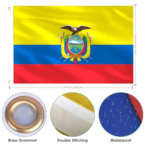 Image of Ahfulife Ecuador Flag 3x5 Ft, 2 Pcs Large Ecuadorian National Flags for Outdoor Indoor, Double Sided with Brass Eyelets for World Cup, Party, Garden, Bar, Street Decor