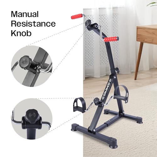 Image of Sparnod Fitness SMB-275 Arm & Leg Mini Exercise Bike, Manual Pedal Rehabilitation Exerciser, Adjustable Resistance, Compact Design with Non-Slip Pedals, Steel Frame, 120kg Capacity