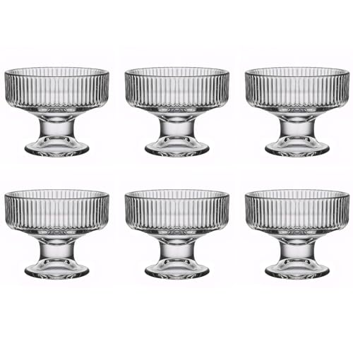 binsakao Lot de 6 petits bols à glace en verre transparent sur pied pour pudding aux fruits, bagatelle, parfait sundae, noix, cocktail, fête (178,6 g,...