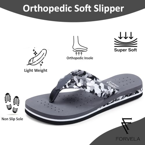 Image of FORVELA Camo Design Ortho Doctor Slipper for Women and Girls' Bathroom House Home Daily Use Dr. Chappal Orthopedic Diabetic Comfort Soft Flip flops