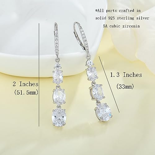 Women 925 Sterling Silver Birthstone 3-stone Leverback Drop Dangle Earrings 5A Cubic Zirconia Jewelry for Her3