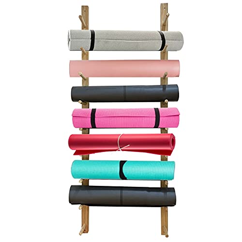 Rangement mural tapis de yoga bois support rouleau mousse Pilates suspendu