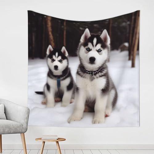 LHDGBWC Adorable tapiz de Huskies para dormitorio, decoración de pared, tapices estéticos, 152 x 101 cm, decoración de pared, pósteres, tapiz bohemio para sala de estar, dormitorio, decoración del