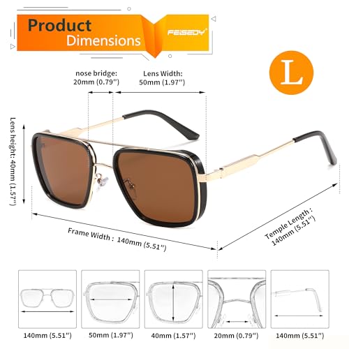FEISEDY Sunglasses Men Women Vintage Aviator Square Trendy Metal Steampunk Fishing Driving Sun Glasses B01142