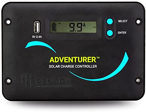 Renogy Adventurer 30A Solar Charge Controller, 12V/24V Negative Ground PWM Flush Mount Charge Controller with LCD Display, for Sealed, Gel, Flooded and Lithium Batteries