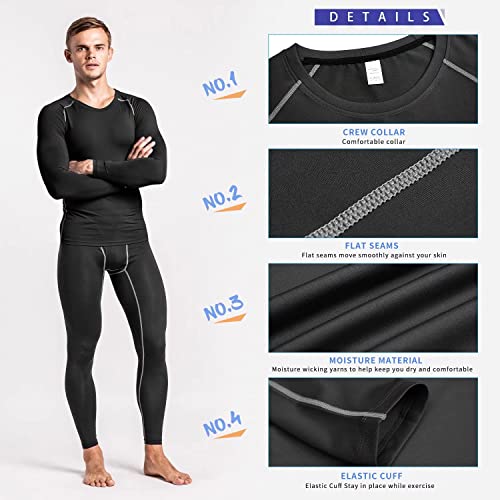 Sillictor Compression Tops for Men Quick Dry Football Training Running Top Mens Long Sleeve Hiking Golf Ski Base Layer Tops Men Sports Thermal Underlayer High Wicking Muscle Support 3323 Black 2XL - Image 5
