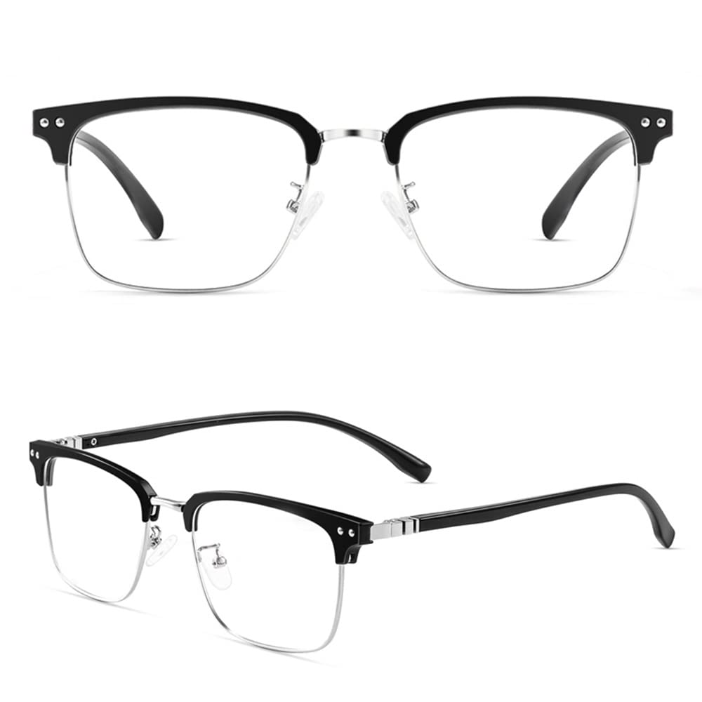 2.0 Photochrome bifokalische Lesebrille, klassische Halbrahmenleser, Sonnenbrillenetui weit und fast Doppelnutzung, Brillenetui (Farbe: Schwarz Silber, Größe: +2,50)