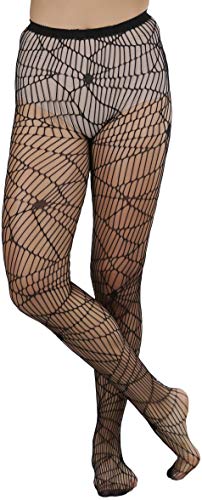 Image of ToBeInStyle Women's Spiderweb & Crawling Spider Print Hosiery Tights & Thigh High Stockings