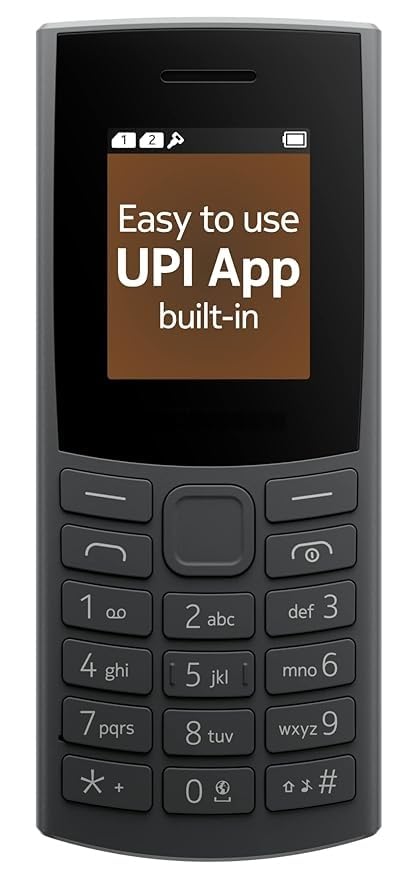 Image of (Refurbished) 106 4G Keypad Phone with 4G, Built-in UPI Payments App, Long-Lasting Battery, Wireless FM Radio & MP3 Player, and MicroSD Card Slot | Charcoal