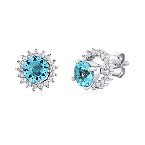 MASSETE Sterling Silver 925 Simulated Aquamarine Halo Stud Post Earrings with Removeable Jacket Cover
