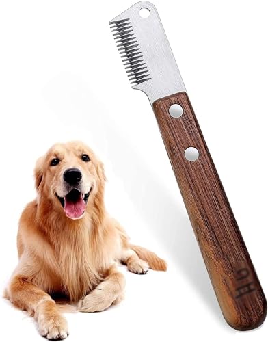 Lushly Couteau à Trimmer Chien, Peigne de Rasage pour Animaux de Compagnie, Outils de Toilettage Fournitures pour Animaux Peignes, Peigne à Manche en Bois pour Chien pour Chiens et Chats