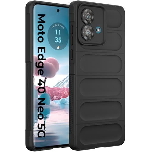Image of A rtistque Liquid Silicone Stripes Back Cover Case for Motorola Edge 40 Neo | with Camera Protection | with Inner Fabric | Anti Slip Grip | AirBag Case - Black
