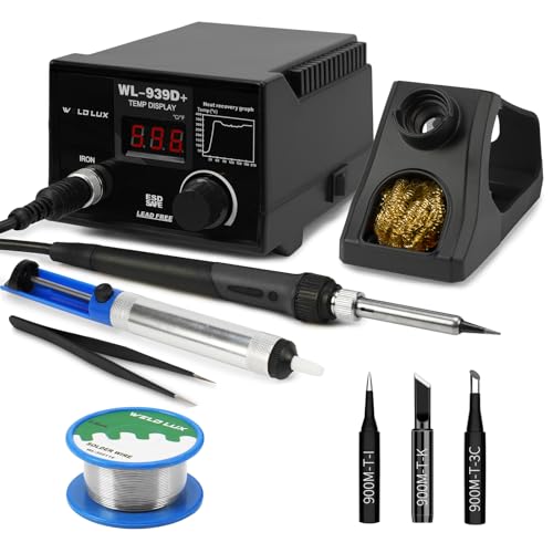 Image of 939D+ Digital Soldering Station, 100W Equivalent Soldering Iron Kit with PID Temperature Control (392F-896F), F /C Display, Fast Heating, ESD Safe, Lead Free Accessories (Black)