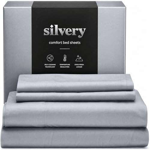 Silvery Silver Infused Bed Sheets Set - Ultra-Soft Temperature-Regulating Fabric with Self-Cleaning Technology that Stays Fresh 3X Longer for Hygienic Sleep