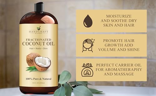 Image of Handcraft Blends Fractionated Coconut Oil - 28 Fl Oz - 100% Pure and Natural - Premium Grade Carrier Oil for Skin and Hair - Hair and Body - Massage