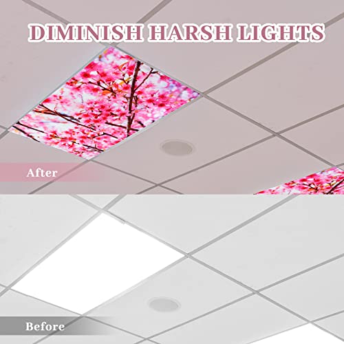 Image of Hortsun 4 Pack 4 x 2 Feet Fluorescent Light Covers, Magnetic Light Filters for Classroom Ceiling, Decorative Lights Shade for Office Home Hospital(Cherry Blossoms)