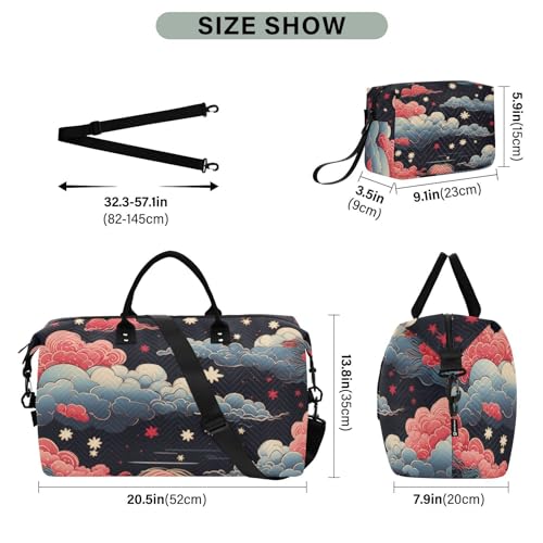 Large Travel Duffel Bag, Clouds Art Sports Tote Gym Bag, Shoulder Weekender Overnight Bag for Women Men, Carry On Luggage with Toiletry Bags3