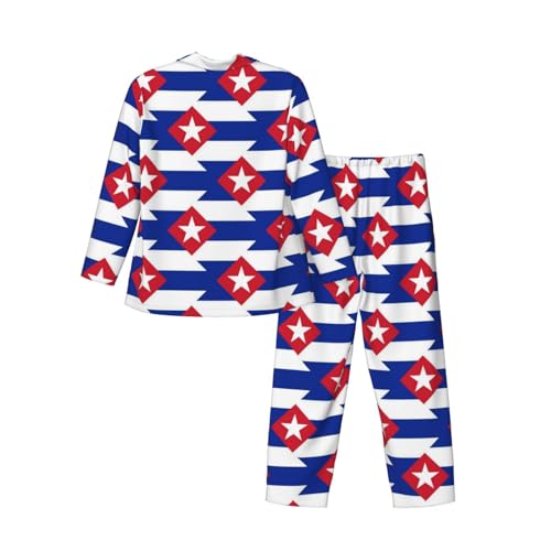 Cuba Flag Mens Pajamas Set Button Down Sleepwear Set Long Sleeve Loungewear With Pockets4