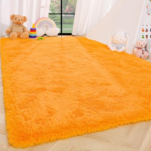 ISEAU Fluffy Rug Carpets Soft Shaggy Area Rugs Indoor Floor Mats for Kids Room Fuzzy Carpet Comfy Cute Nursery Mat Bedside Rug for Boys Girls Bedroom Living Room Home Decor, 6ft x 9ft,Orange