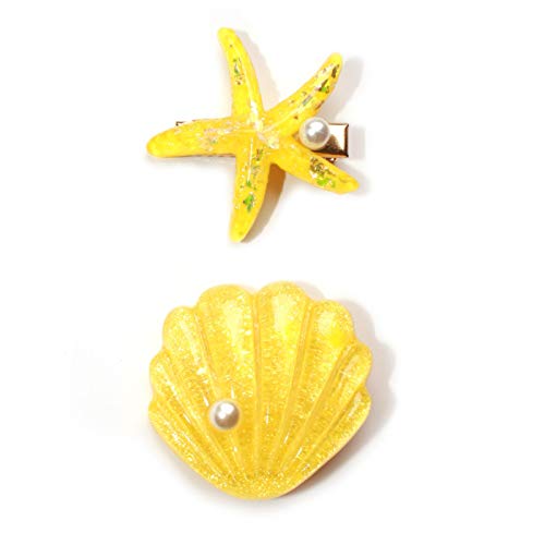 Shell Pearl Starfish Hair Clip Set - for Women Girls,Pearl Starfish Hairpins Shell Hair Clips, Fashion Sweet Beach Hair Accessories, Birthday Valentines Wedding Day Best Gifts - Yellow