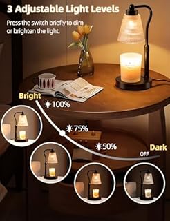 Candle Warmer Lamp for Jar Candles, Height Adjustable & Dimmable with 2/4/8H Timer, 2*50W Halogen Wax Melter Warmer for Home Office Décor, Flameless & Smokeless, Gift for Women Mom, Black-Clear/1 Pack