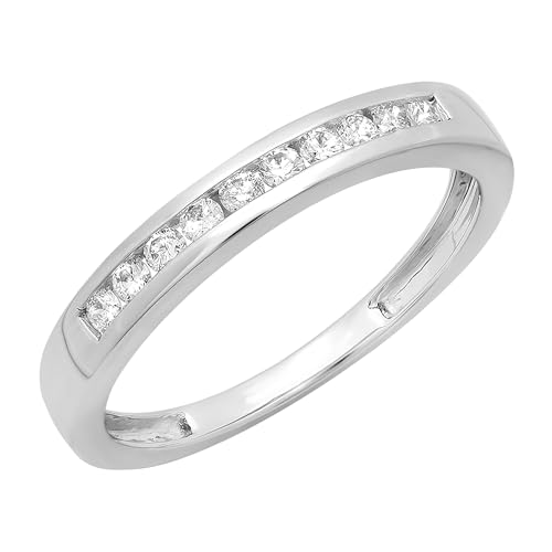 Dazzlingrock Collection 0.40 Cttw 14K Round & Baguette Cut Diamond Channel Set Wedding Stackable Band Ring, Solid White Gold - Main Image