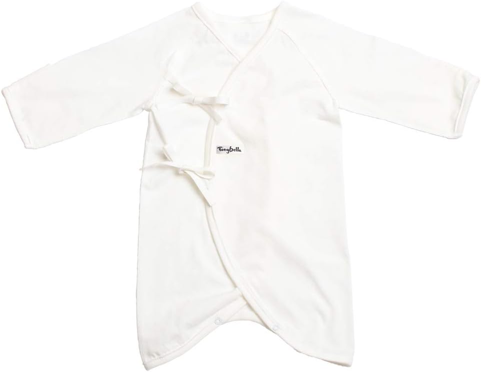Tongbella Soft 100% Cotton Newborn Baby Infant Kimono Gown White Double Jacquard GOTS Certified Organic Registry Gifts Layette