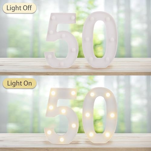Image of LED Light Up Numbers, Marquee Number Sign for 50th Birthday Decor(50) | Battery Powered LED Lighted Numbers, Marquee Light Up Sign for Birthday Party Centerpieces Home Wall Decor Night Light