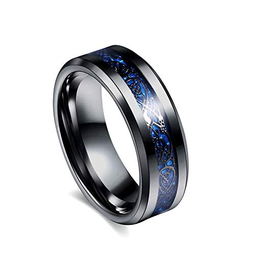 Yellow Chimes Dragon Celtic Inlay Polish Finish Black Base Titanium Steel Ring for Men and Boys