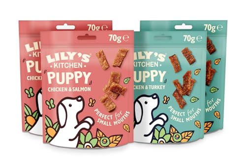 Lilys Kitchen Dog Treat Bundle Made with Natural Ingredients 2 x 70g Puppy Dog Treats Chicken with Turkey Nibbles Grain-Free Recipe 2 x 70g Puppy Dog Treats Chicken & Salmon Nibbles.