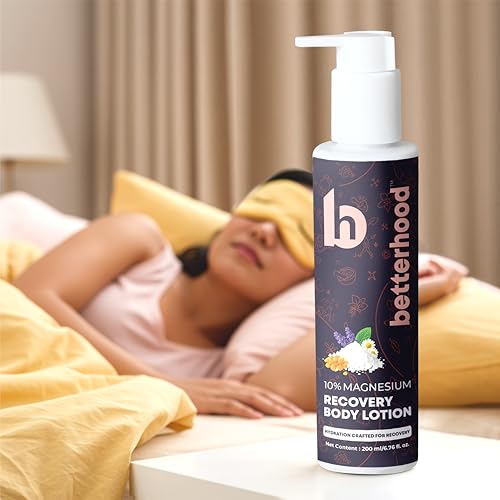 Image of betterhood 10% Magnesium Recovery Body Lotion (Pack of 2) | Restful Sleep, Muscle Recovery & Relaxation | Chamomile & Shea Butter Blend with Ginger Roots, Boswelia, Menthol for Wholesome Healing | 225 ml