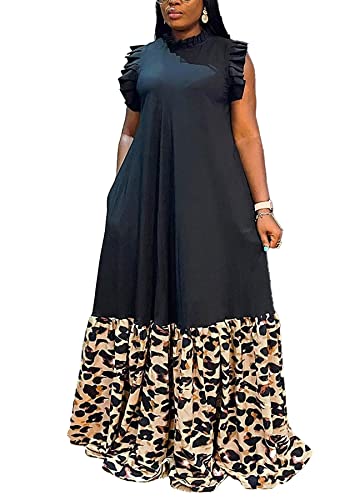 Casual Plus Size Maxi Dress for Women Sleeveless Crewneck Loose A Line Long Dress with Pockets