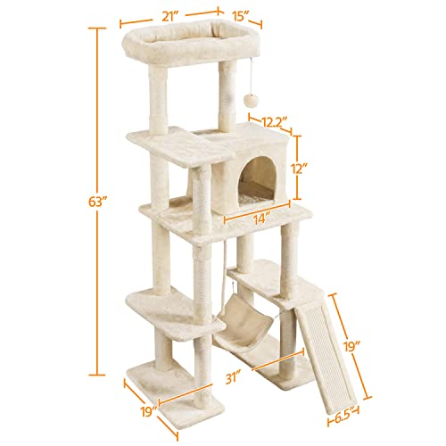 yaheetech cat tree 63 inches multi-level indoor cat play structure with scratching posts hammock and dangling ball