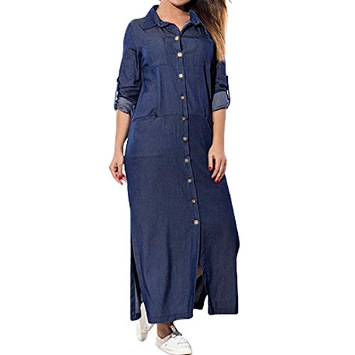 LISTHA Denim T-Shirt Dress Long Sleeve Maxi Dresses for Women Plus Size with Pockets