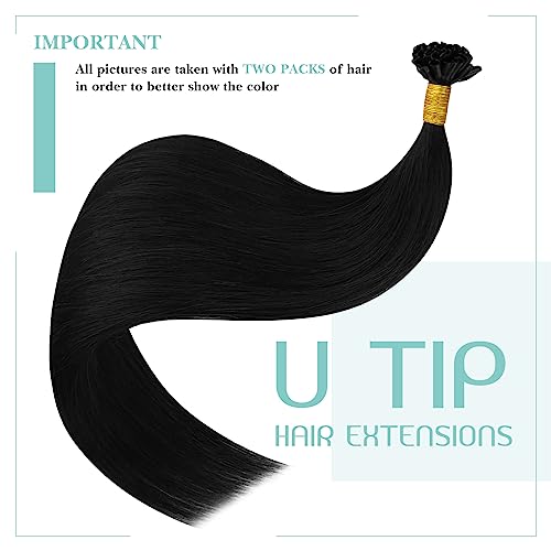 YoungSee U Tip Hair Extensions Human Hair Black Utip Hair Extensions Jet Black 20In Keratin Bond Human Hair Hot Fusion 50s/50g Soft - Image 2