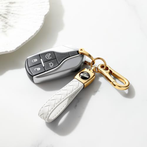 Image of Gkeygo Carabiner Keychain, Universal Heavy Duty Woven Handmade Leather Key Chain, Car Fob Key Keychains with 360 Degree Rotatable Snap Swivel and Anti-Lost D-Ring for Men and Women,Light Gold - White