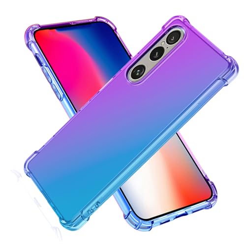 SEAHAI Case for Sony Xperia 1 VII, Gradient Color Ultra-Slim Crystal Transparent Cover Clear Back [Anti-Yellow] Soft TPU Silicone Shockproof Bumper Cover, Purple/Blue