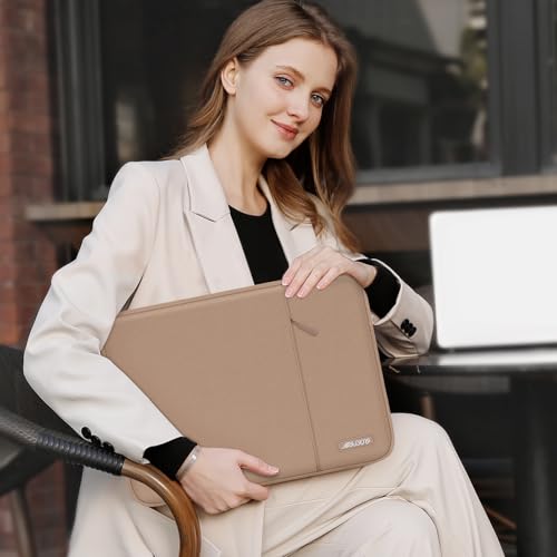 Image of MOSISO Laptop Case 16 inch, 15-15.6 inch Laptop Sleeve Compatible with MacBook Pro 16 M5 M4 M3 M2 M1, HP Acer Dell Lenovo ASUS, Polyester Vertical Computer Sleeve Bag with Pocket, Bronze Brown