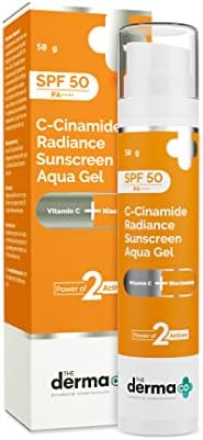 The Derma Co C-Cinamide SPF 50 Aqua Gel Sunscreen with PA++++ | Helps Give Glowing Skin with Vitamin C & Niacinamide | Non-Comedogenic & Lightweight | 1.76 Oz/ 50g