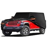 Upgraded Car Cover for Jeep Wrangler 4 Door JK JL 2006-2023 Outdoor Waterproof Sun Rain Wind Snow Hail Protection with Driver Door Zipper