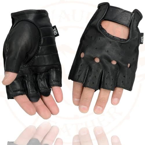 Image of Milwaukee Leather SH198 Men's Black Flame Embroidered Fingerless Gloves with Gel Palm | Padded Comfort; Vibration Relief; Flame Embroidery