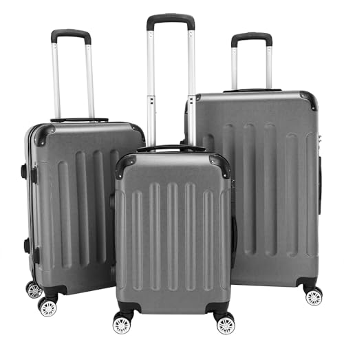 Luggage 3 Piece Set Suitcase, Airline Approved ABS Hardshell Luggage with Spinner Wheels, Carry on Lightweight Suitcase with Telescoping Handle, Dark Gray(20 