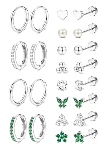 Jstyle 低刺激性 14K 金メッキ スタッド フープイヤリング レディース メンズ サージカルステンレススチール フラットバック イヤリング スモール ハギーフープ 軟骨イヤリングセット 複数のピアスジュエリーギフトに, 20G, 6mm, 5mm, ステンレス鋼, キュービックジルコニアの商品画像（Amazon）