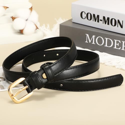 2 Pack Women Thin Leather Belt for Dresses Fashion Ladies Skinny Waist Belt for Jeans Pants4