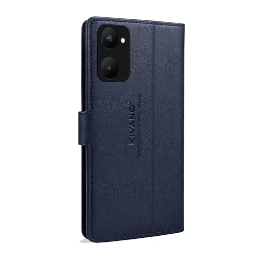 Image of KIVANO LUXE Compatible for iQOO Z9 Lite /Vivo Y28S 5G / Vivo T3 Lite Luxury Handmade Leather Magnetic Flip Folio Case | Card Holder & Kickstand | Slim Protective Cover | Unisex - Blue