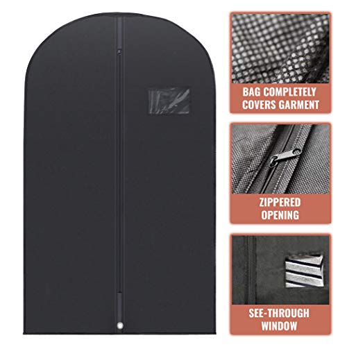 Plx 40" Black Garment Bags Suit Bag For Travel & Clothing Storage Of Dresses, Shirts, Fur Coats, Jackets & Dance Costumes - Hanging Suit Cover For Men & Women Closet Storage Garment Protector #TOP1