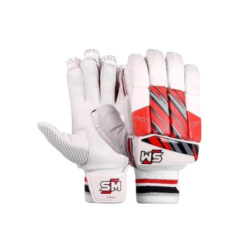 Image of SM Strike Batting Gloves | Cricket Gloves | Calf Skin Leather Palm | Fibre Mould Infused Fingers | Moisture-Wicking | Enhanced Grip & Ventilation | Youth Cricket Gloves | Size Youth