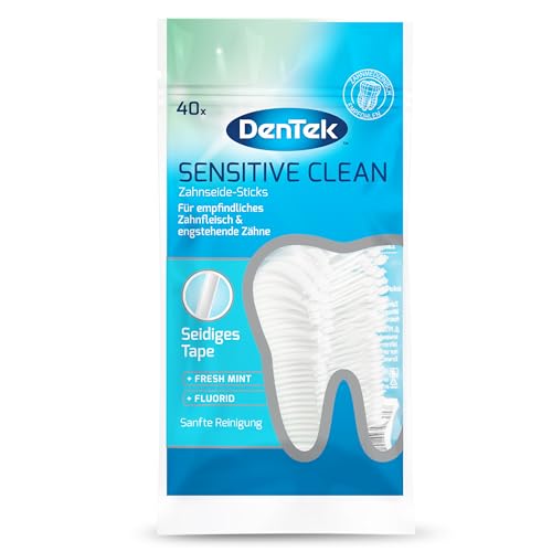 40 St. DenTek Sensitive Clean Zahnseide-Sticks - für sensibles Zahnfleisch - engstehende Zähne - Zahnreinigung der Zahnzwischenräume - Minzgeschmack - Fluorid - Zahnstocher - Zungenreiniger