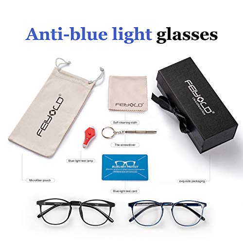 Image of Blue Light Blocking Glasses Women /Men,Retro Round Anti Eyestrain Computer Gaming Glasses(Black+Blue)